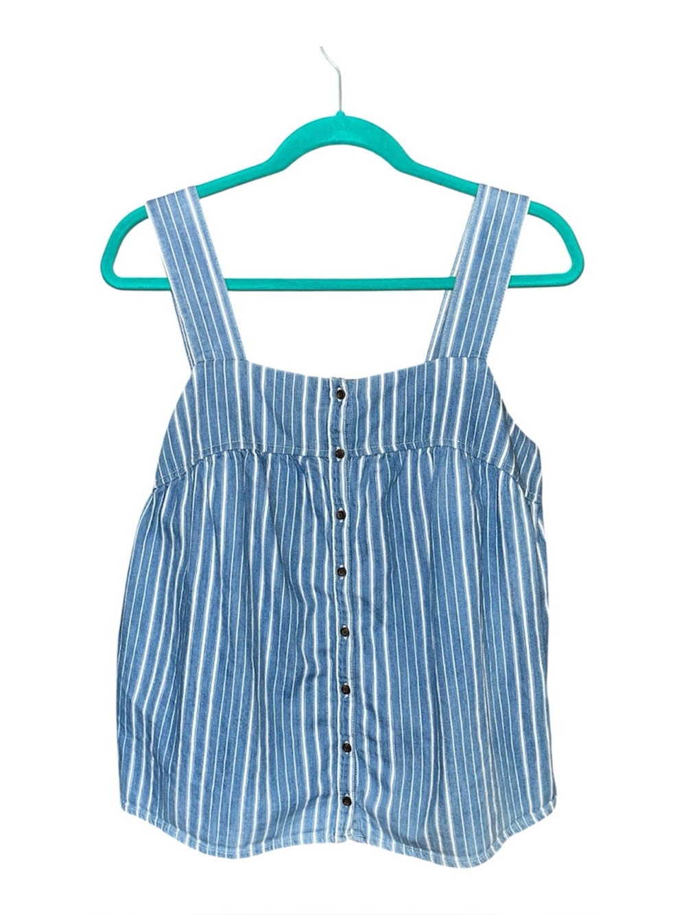 Old Navy Tank Top Size Medium Denim Sleeveless Blue White Striped Button